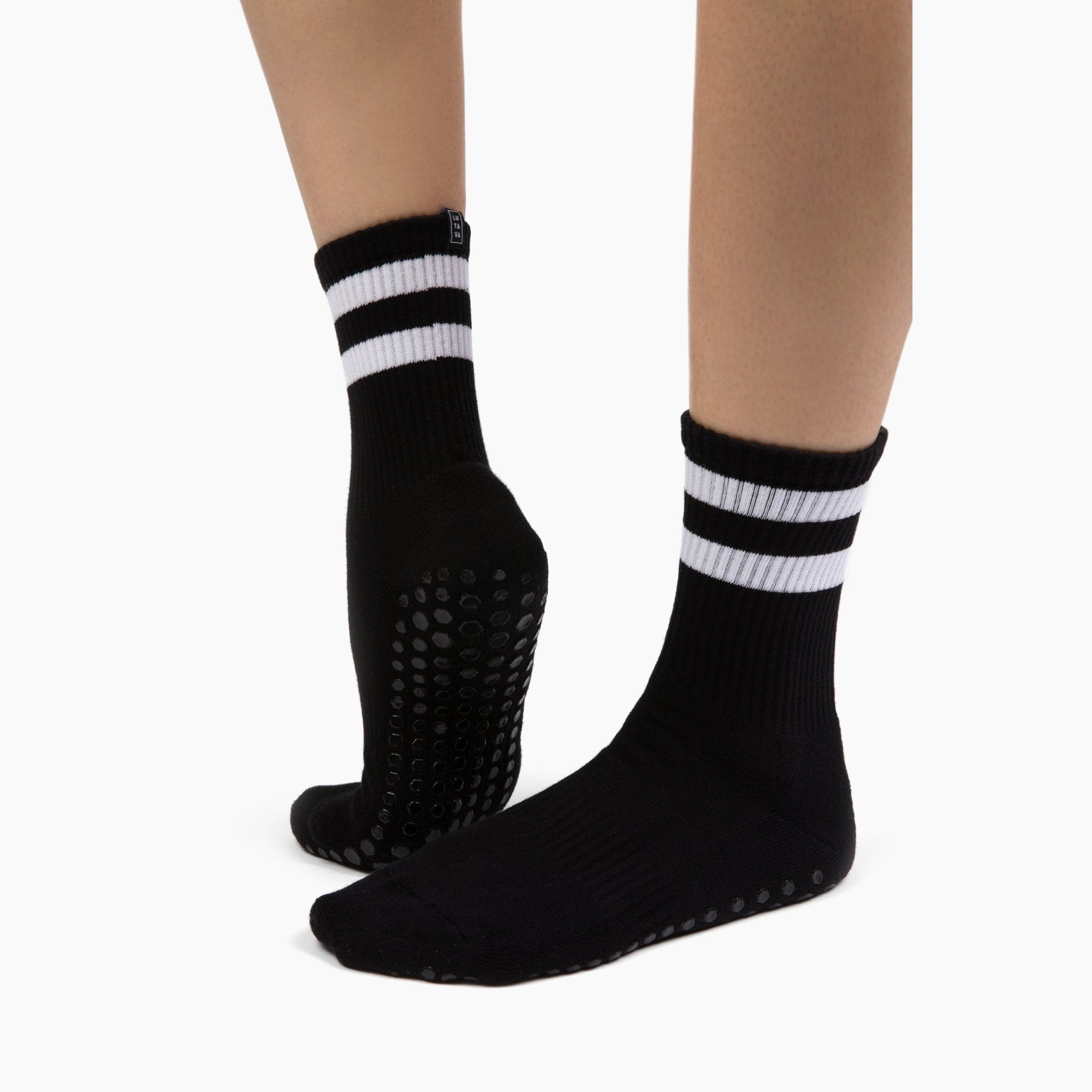 Antimicrobial Grip Sock - Black Crew with Black Grip - Lutava