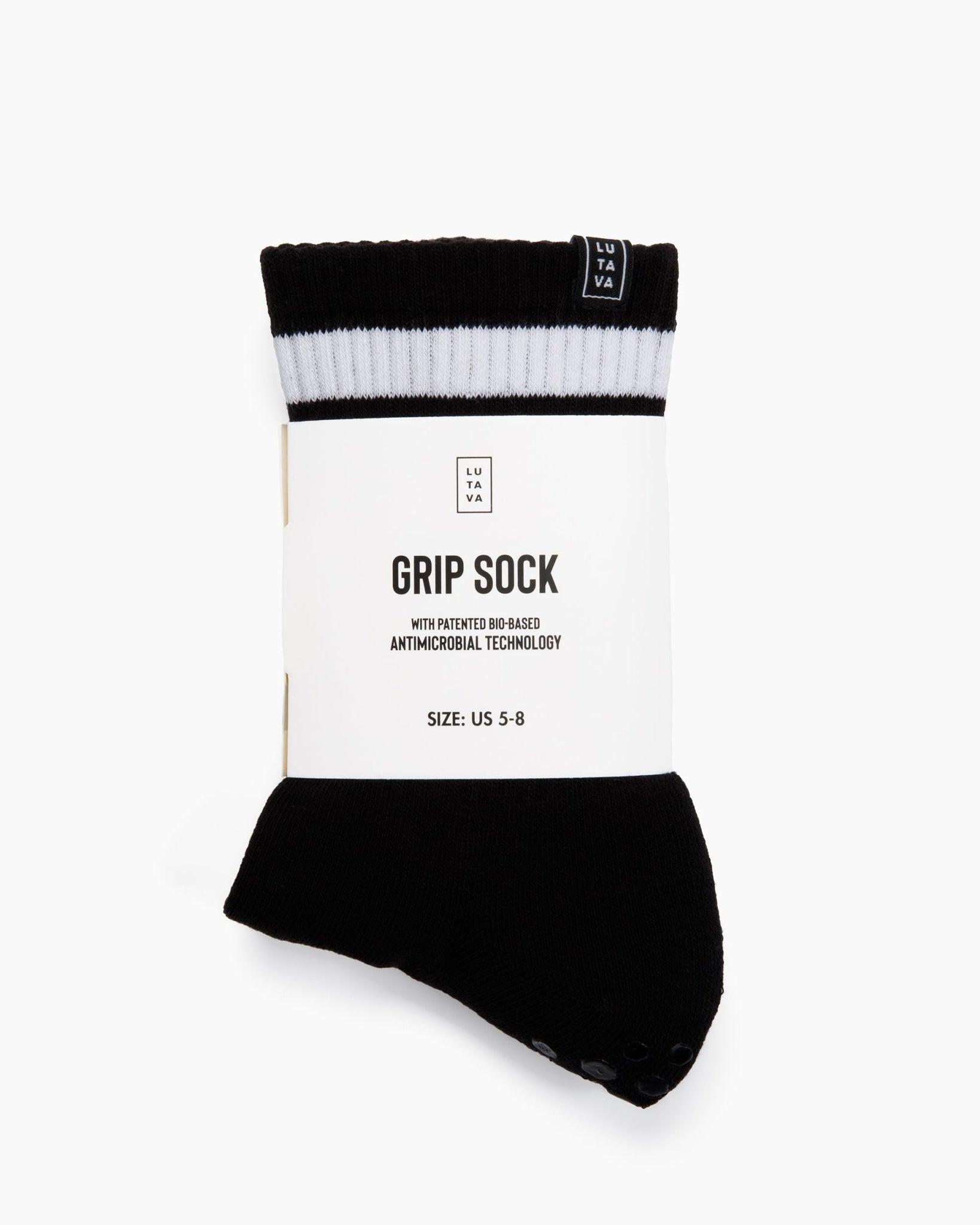 Antimicrobial Grip Sock - Black Crew with Black Grip - Lutava
