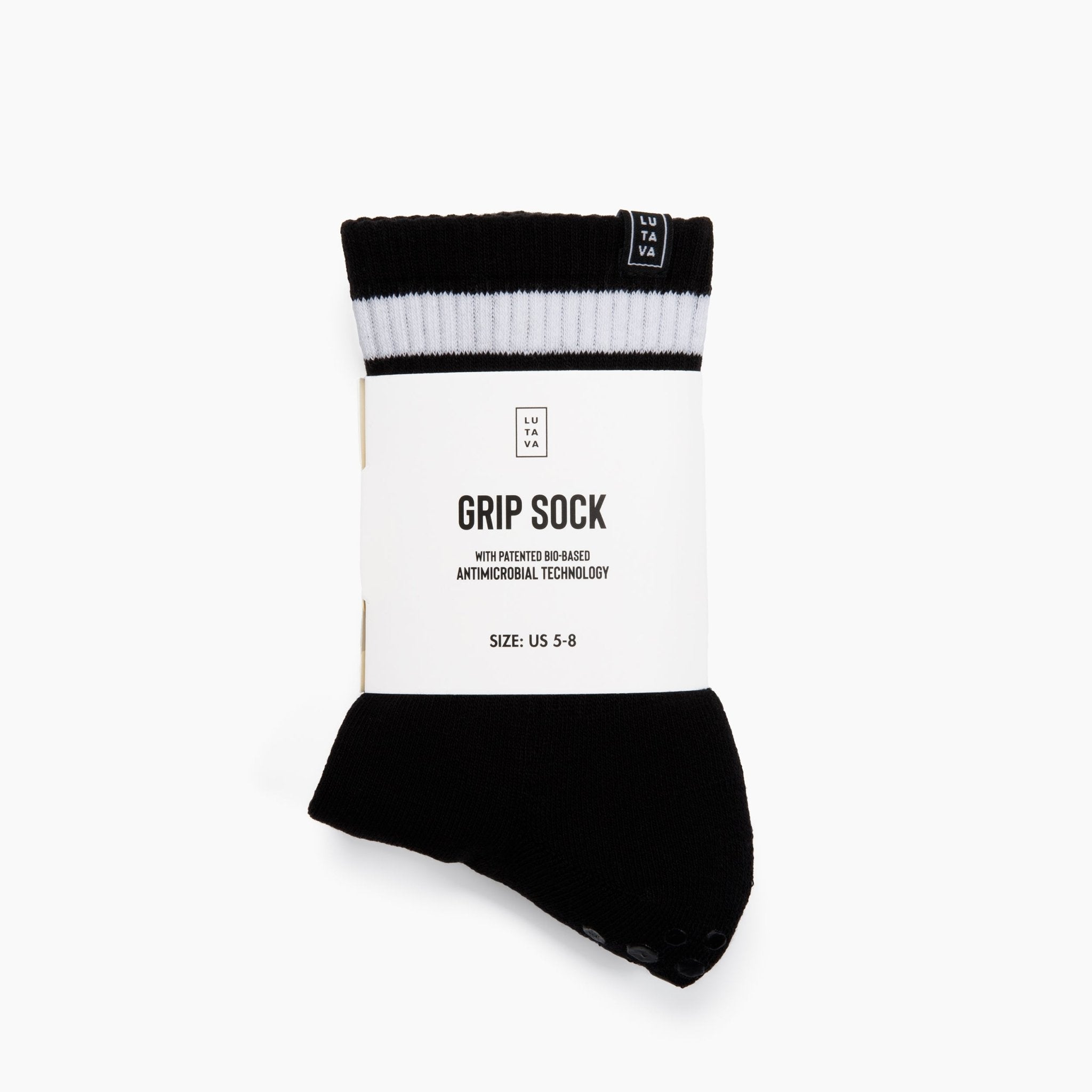 Antimicrobial Grip Sock - Black Crew with Black Grip - Lutava