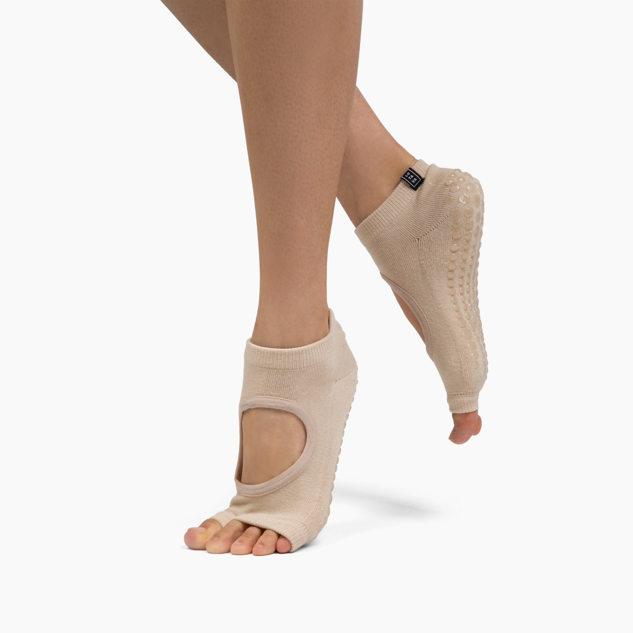 Antimicrobial Grip Sock - Tan Open Toe Ankle with Clear Grip - Lutava