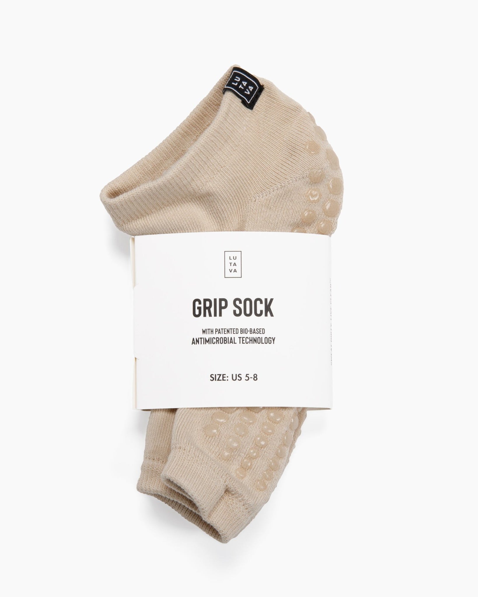 Antimicrobial Grip Sock - Tan Open Toe Ankle with Clear Grip - Lutava