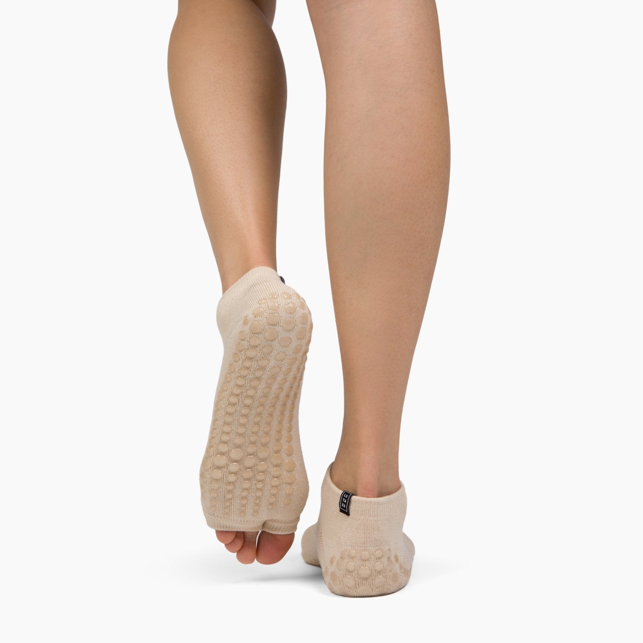 Antimicrobial Grip Sock - Tan Open Toe Ankle with Clear Grip - Lutava