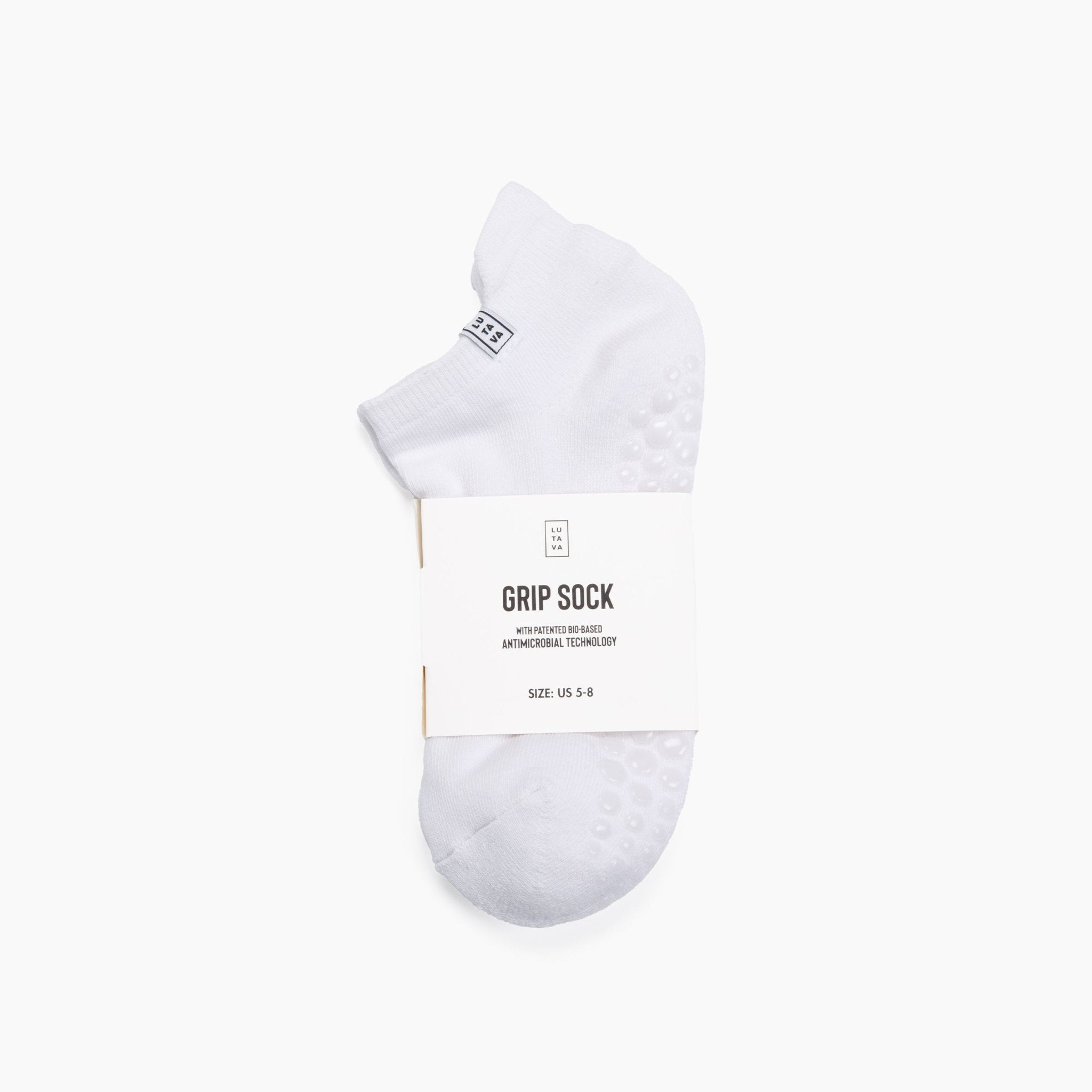 Antimicrobial Grip Sock - White Ankle with Clear Grip - Lutava