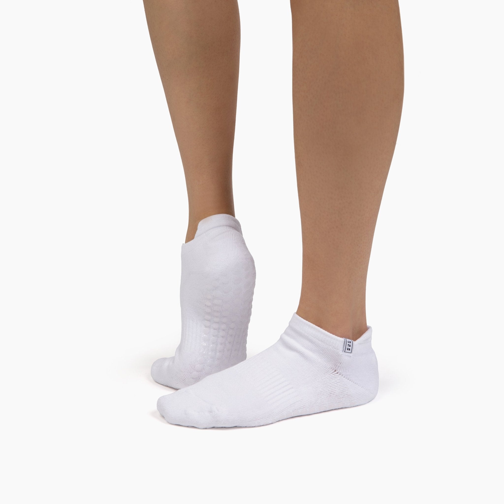 Antimicrobial Grip Sock - White Ankle with Clear Grip - Lutava