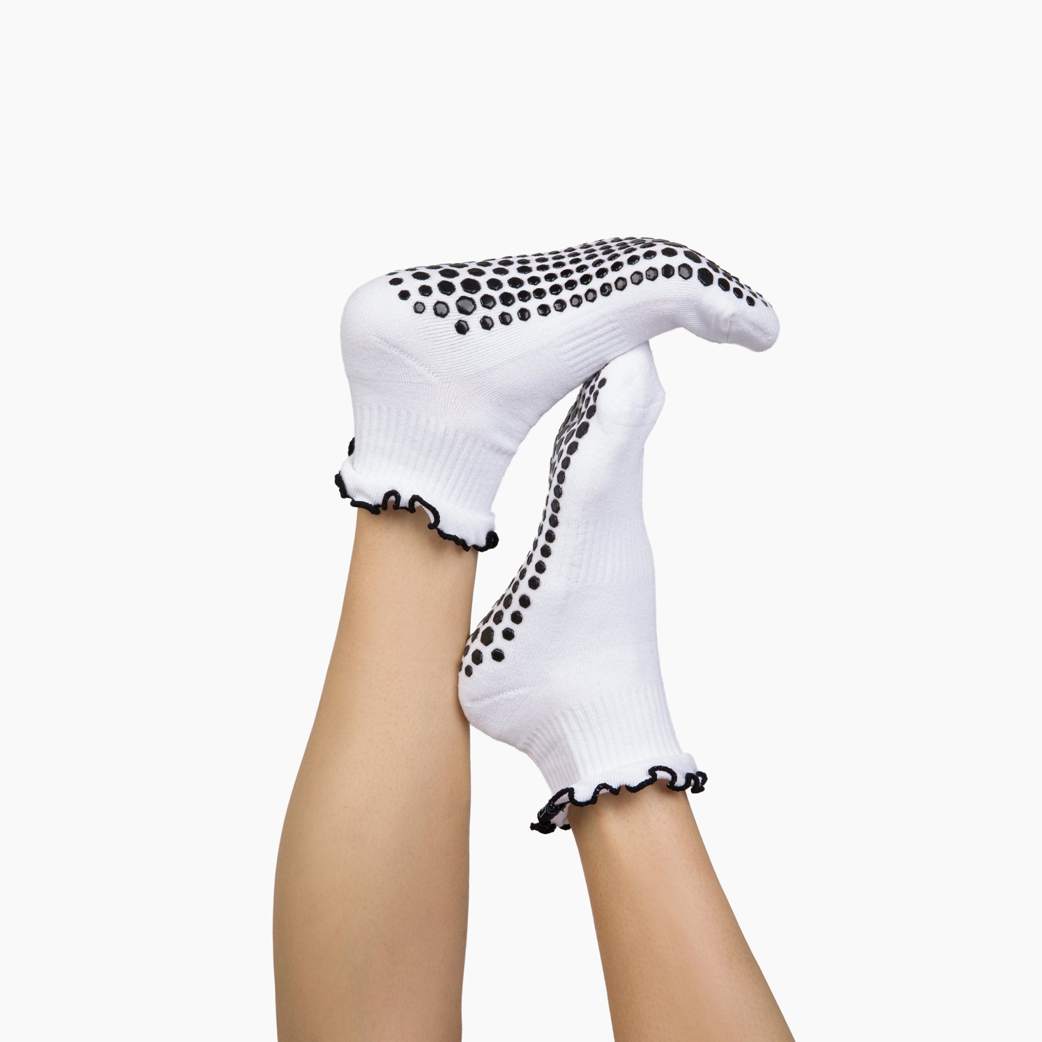 Antimicrobial Grip Sock - White Ruffle Black Grip - Lutava