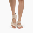 Antimicrobial Grip Sock - Tan Open Toe Ankle with Clear Grip - Lutava