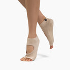 Antimicrobial Grip Sock - Tan Open Toe Ankle with Clear Grip - Lutava