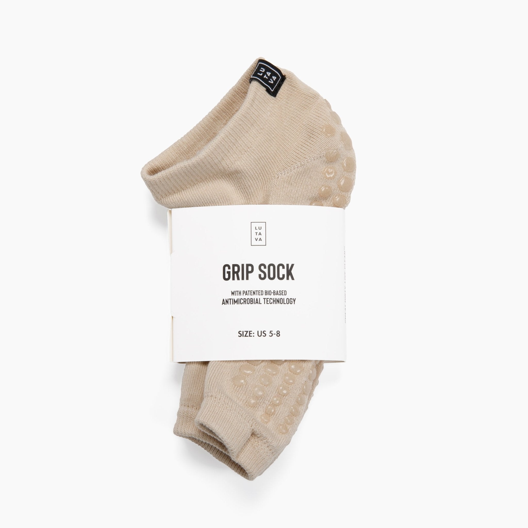 Antimicrobial Grip Sock - Tan Open Toe Ankle with Clear Grip - Lutava