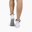 Antimicrobial Grip Sock - White Ruffle Black Grip - Lutava