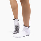 Antimicrobial Grip Sock - White Ruffle Black Grip - Lutava